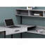 Bureau d'ordinateur, bureau personnel, coin, tiroirs de rangement, forme de L, bureau, ordinateur portable, stratifié gris, métal noir, contemporain, moderne-301843840