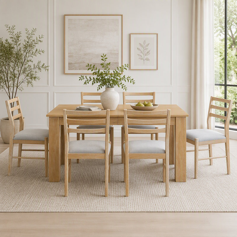 Ensemble de table de salle à manger 7 pièces, Bois naturel délavé