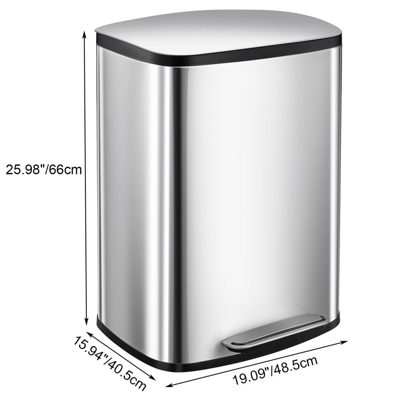 Poubelle à pédale 13,2 gallons en acier inoxydable, poubelle de cuisine rectangulaire avec couvercle à fermeture douce, pédale et seau intérieur amovible