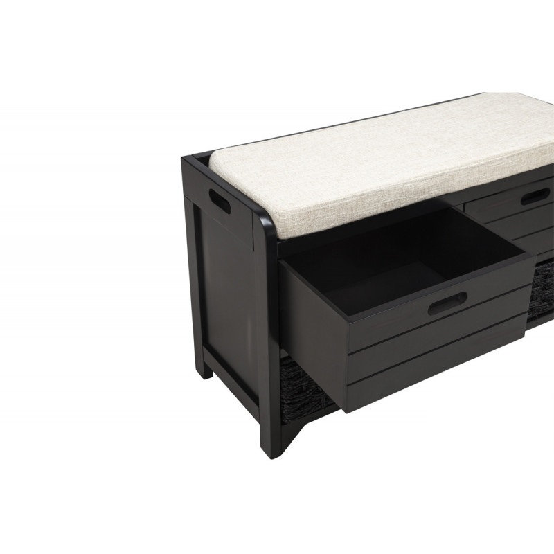 Banc de rangement avec panier amovible et 2 tiroirs, banc à chaussures entièrement assemblé avec coussin amovible, espresso