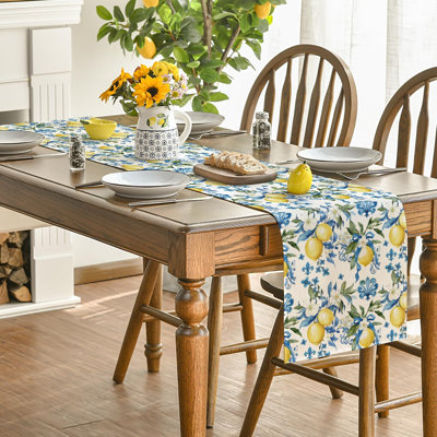 Blue Lemon Summer Table Runner, Kitchen Dining Table Decoration for Home Party Decor 40x140 cm