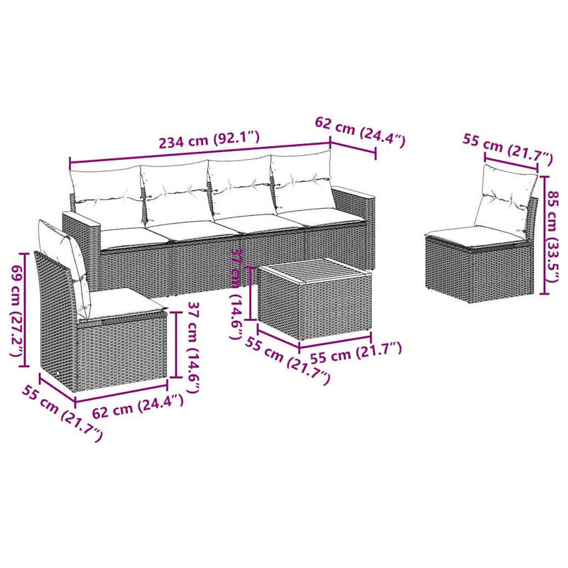 Ensemble de canapé de jardin Vidaxl noir, blanc crème