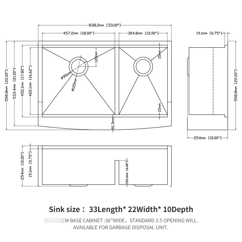 Évier de cuisine à double cuve 60/40 à tablier frontal en acier inoxydable de calibre 16 avec station de travail pour un fonctionnement en douceur, comprend une planche à découper et une grille de guidage en forme de X, une passoire pour colis