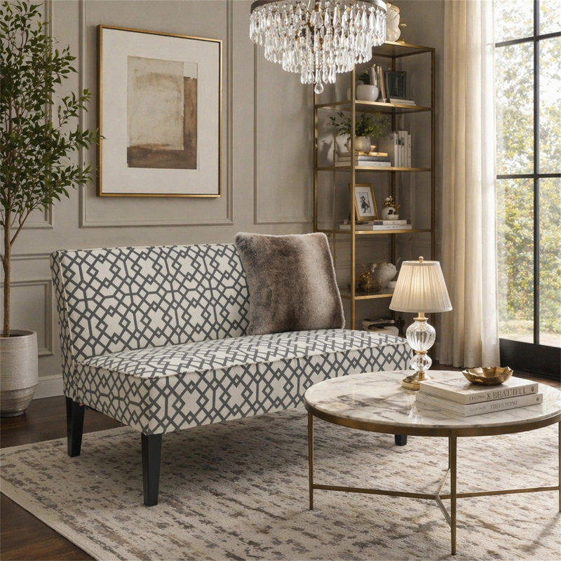 Causeuse rembourrée 50 po, Motifs géométriques gris