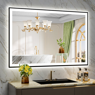 Matte Black Matel Framed Vanity Mirror with Lights, Front-lit and Back-lit, Memory Function, 3 Colour Temperatures, Dimmable Light & Anti-fog Tempered Glass ETL Listed LED Mirror