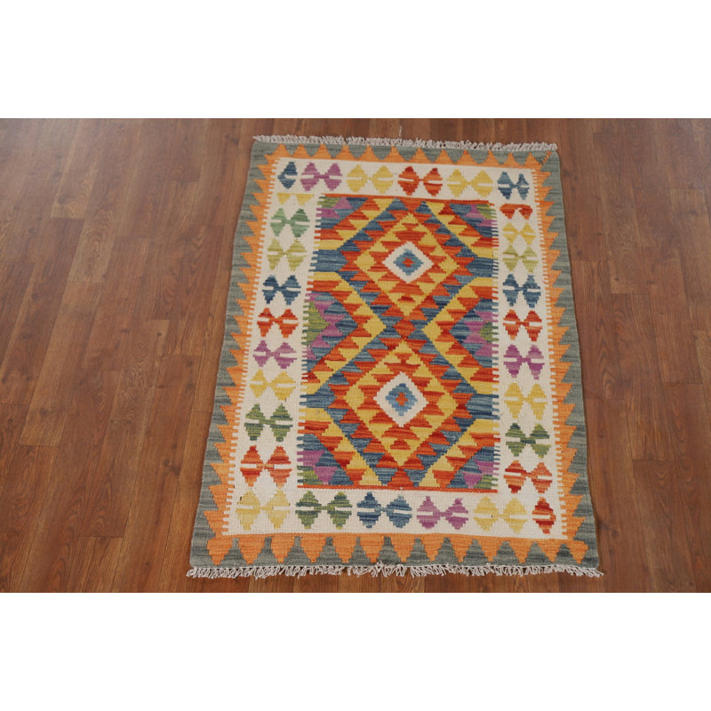 Geometric Kilim Oriental Wool Rug 3x4