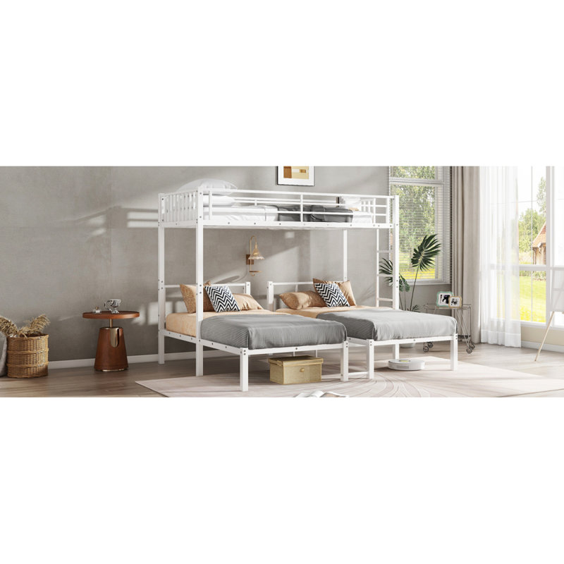Lit superposé simple au-dessus de simple et simple pour 3 personnes, lit simple superposé simple au-dessus de simple et simple en métal, blanc