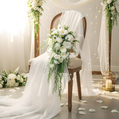 Wedding Bouquets for Bride, White Cascading Bridal Bouquet Artificial Flowers，Boho Ceremony,Church, Anniversary Decor