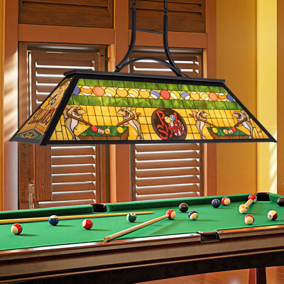 3-light Rustic Billiards Light Fixtures With Tiffany-style Shark Shade For Game Room Farmhouse Chandelier