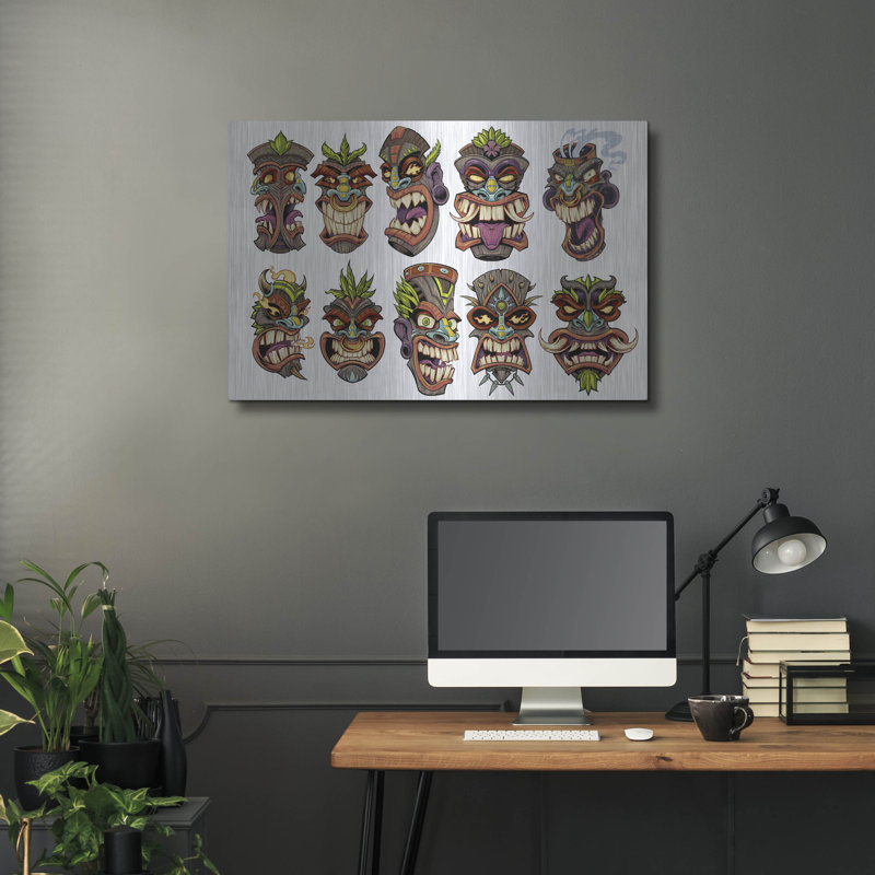  «Tiki Heads Flat» par Flyland Designs, art mural en métal, 24 po x 16 po, H 24 po x l 36 po