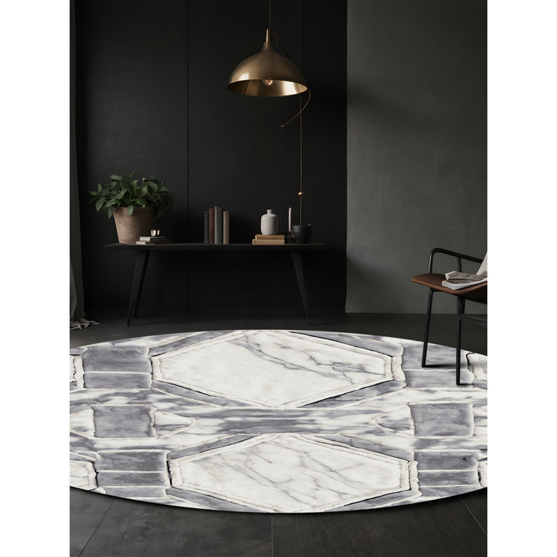 Machine Washable Gray Area Rug, Round 6'