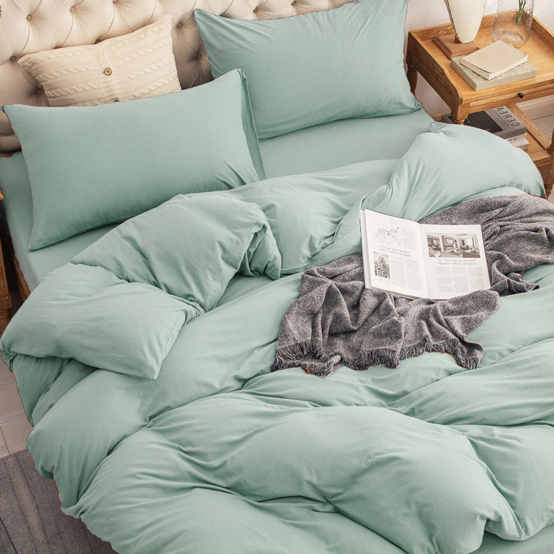HOME BEDDING Jersey Cotton Duvet Cover Set, Sage Green, King Duvet Cover + 2 King Shams