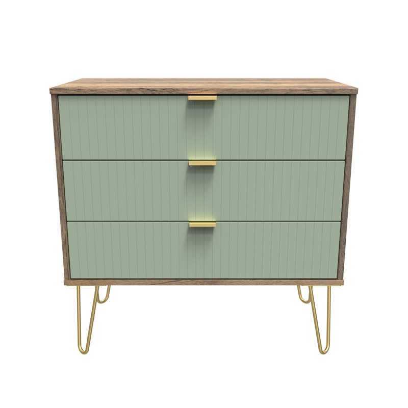 Beranda 3 Drawer Chest (Ready Assembled), Reed Green/Vinatge Oak