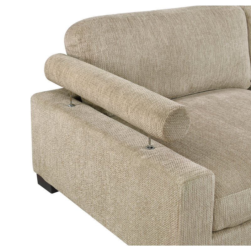 Canapé modulaire contemporain 5 pièces brun avec coussins confortables rembourrés en bois massif