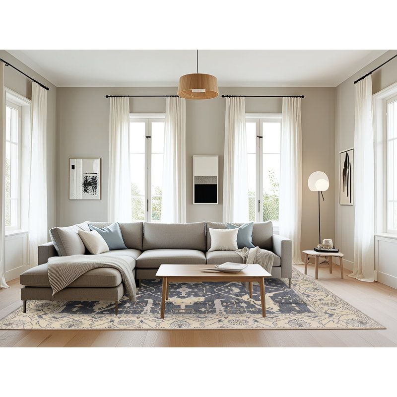 Tapis oriental bleu marine / ivoire, Rectangle 8 pi x 12 pi