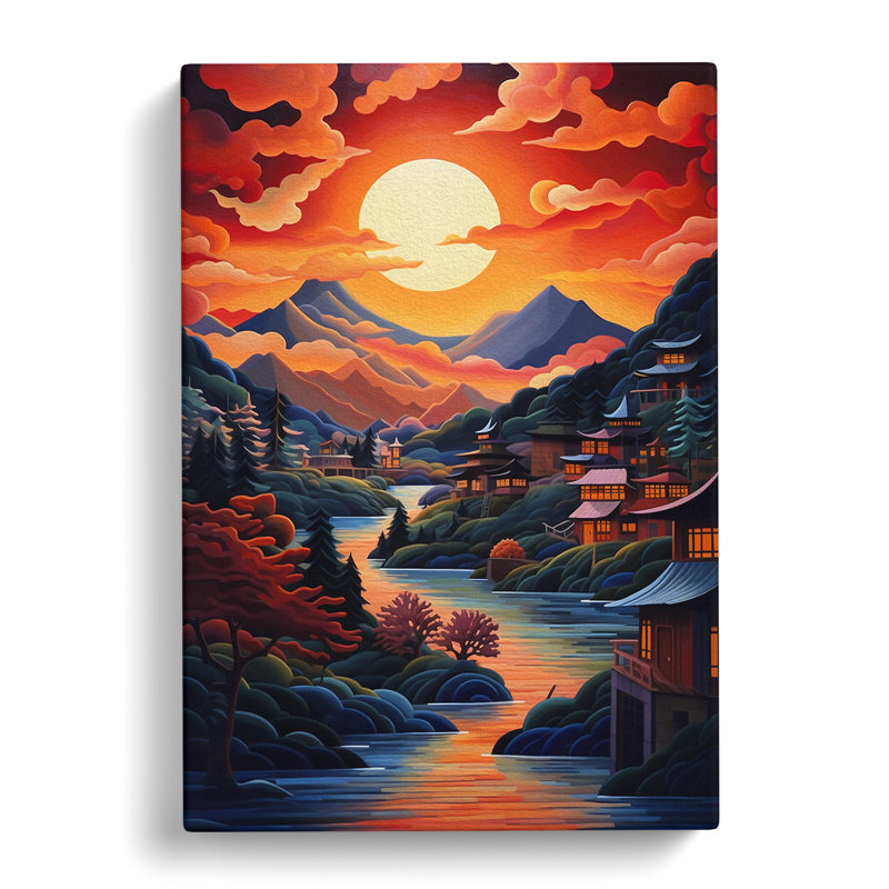 Japanese Sunset Cubism - Wrapped Canvas, 60cm H x 40cm W x 3cm D