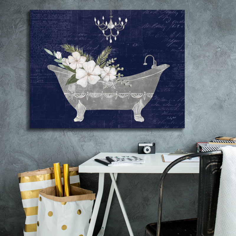 Toile épique Graffiti «Floral Bath 1 Indigo» par Courtney Prahl, 34 po x 26 po, H 26 po x l 34 po