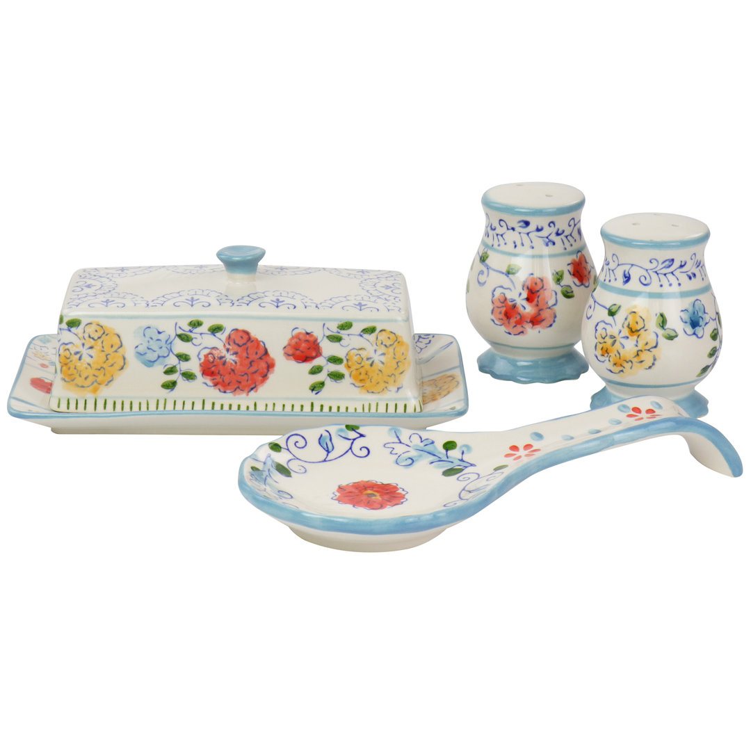 Anaya Hand Painted Stoneware Utensil Storage Set Gibson Elite