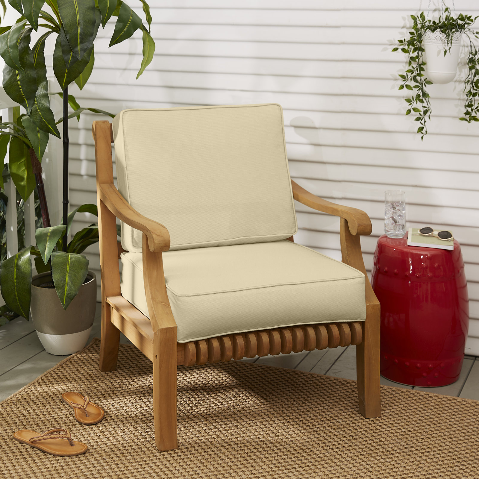 Outdoor Sunbrella Seat/Back Cushion, Antique Beige Sunbrella® Canvas, 23.5" W x 23" D