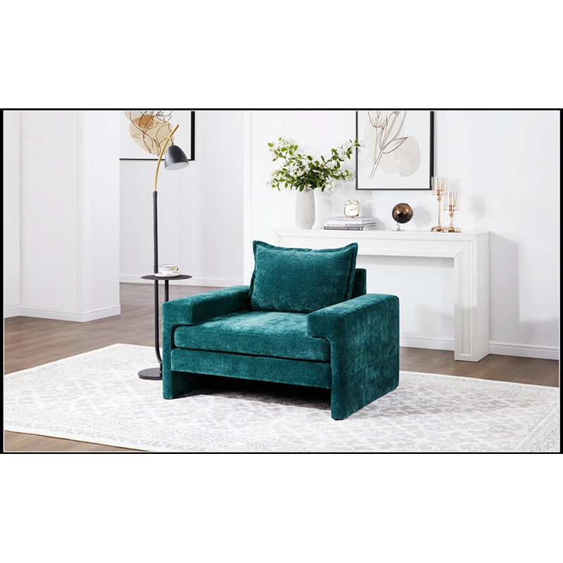 Fauteuil en chenille avec accoudoirs larges, coussin épais et dossier ergonomique pour un confort et un style ultimes, Bleu
