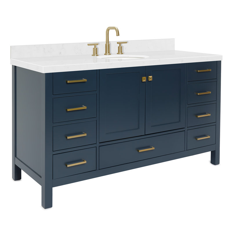  Ensemble de meuble-lavabo simple 60 "60", Bleu minuit, Oval