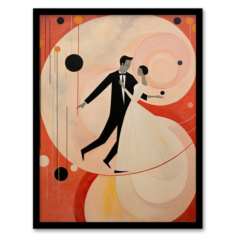 The First Dance Married Couple Swirls Orange Pink Black - Single Picture Frame Print