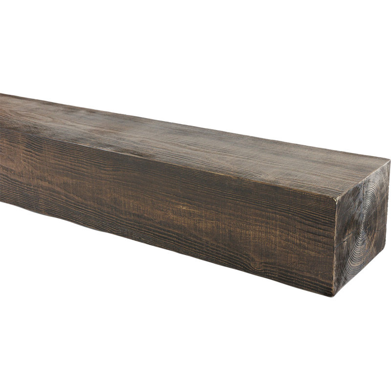 Rustic Sawn Heritage Timber Faux Wood Fireplace Mantel, Kona Brown, 5.5" H x 90" W x 7.5" D
