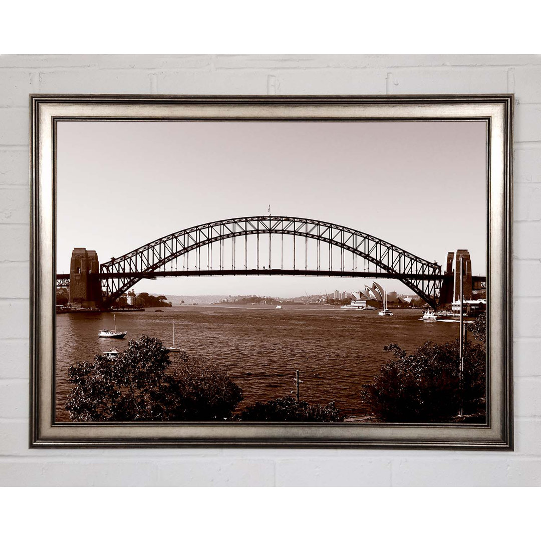 Sydney Harbour Bridge Retro Sepia Gerahmter Druck