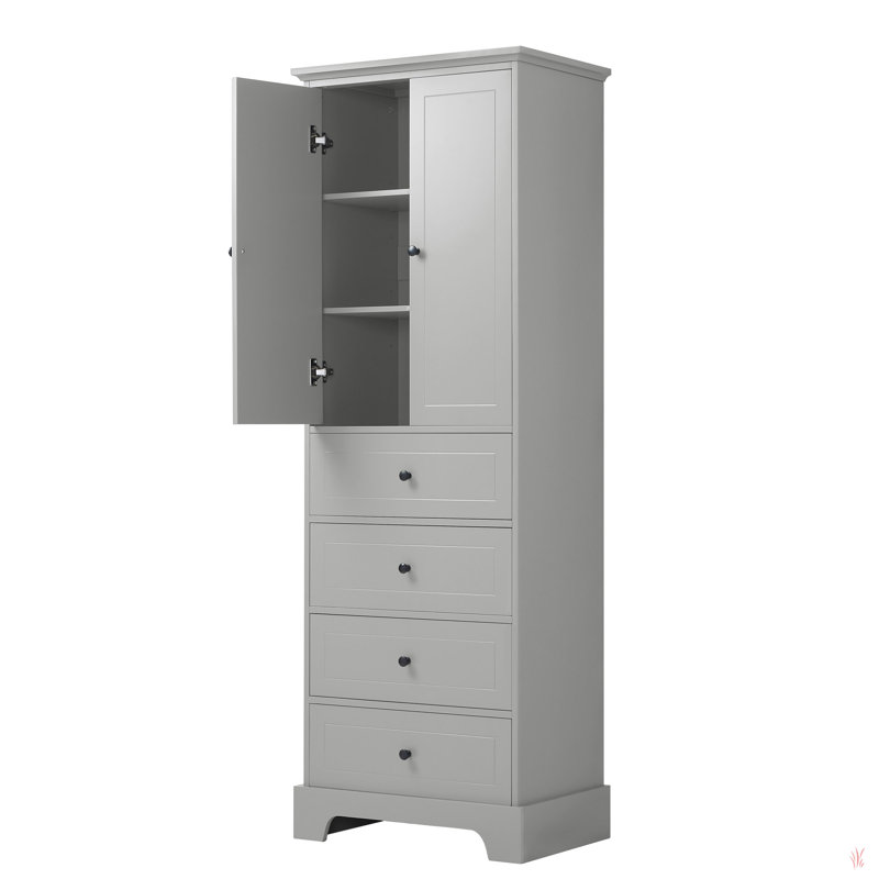 Storage Cabinet With 2 Doors And 4 Drawers For Bathroom, Office, Adjustable Shelf, MDF Board With Painted Finish, Gray