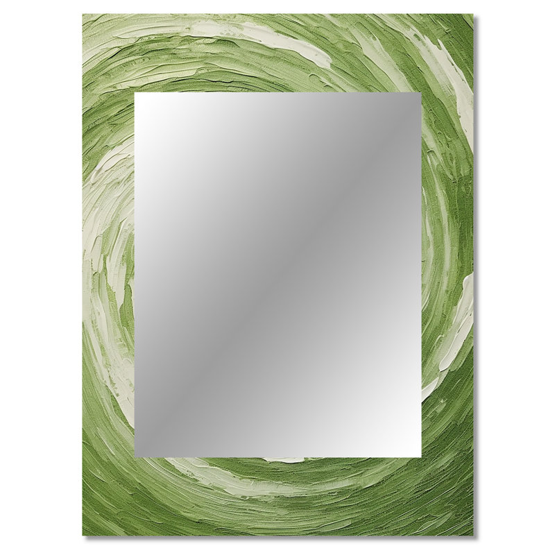 Green Serene Spiral Dreams III - Abstract Spirals Wall Mirror, Green Decorative Mirror, Printed Metal Art, 40" x 30"