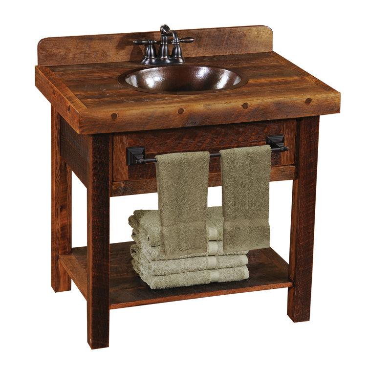 Barnwood Open Vanity with Shelf, Artisan Top, and Towel Bar