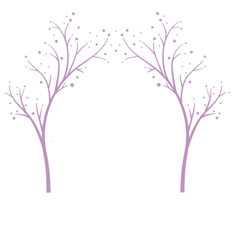 Décalcomanie murale arbres étoiles, H 60 po x l 74 po x P 0,01 po, Lilas