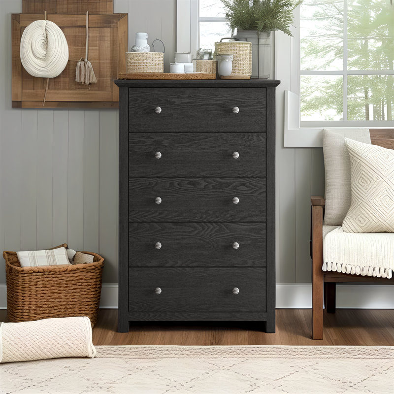 Commode 5 tiroirs Tevrat, Chêne gris foncé
