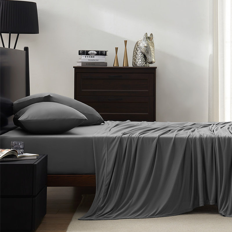 Solid Jersey Knit Sheet Set, Queen Sheet Set with  4 additional pieces, Gray