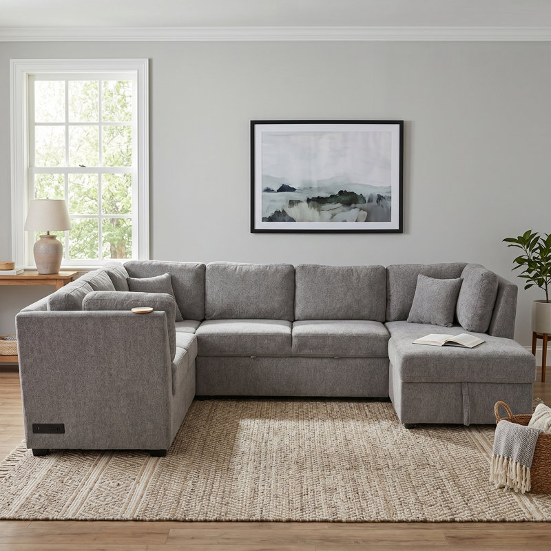 108.6"Chenille  Sectional Sofa U-Shape  Light Grey