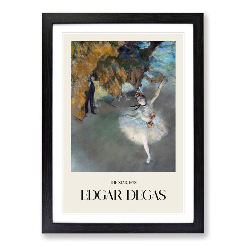 The Star Ballet Ballerina Dancer by Edgar Degas - Picture Frame Painting, 36cm H x 27cm W x 2cm D, Black Framed
