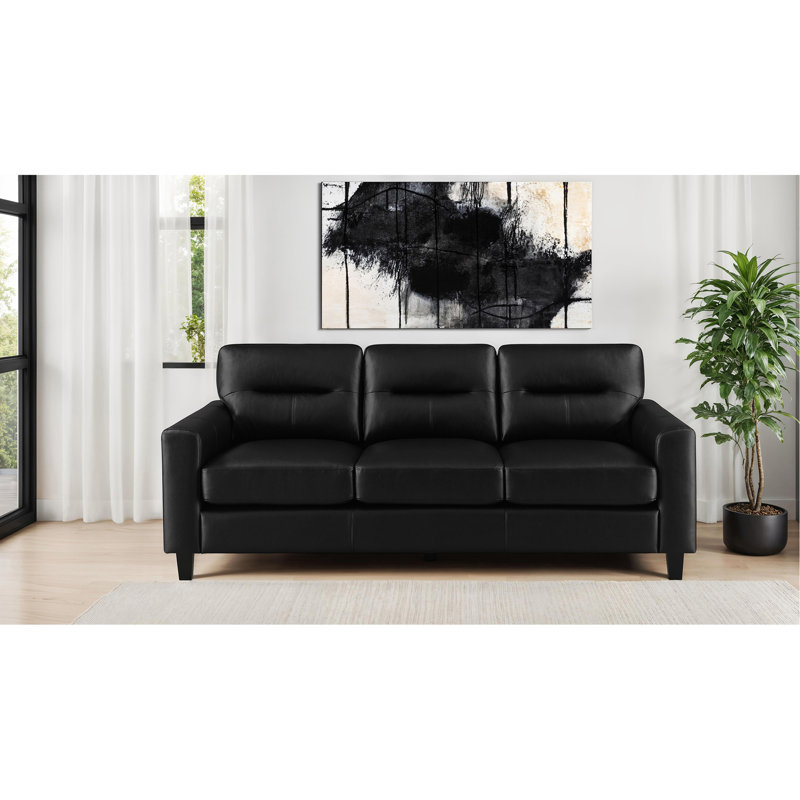 Remington Black Sofa, 81" W, Black Faux Leather