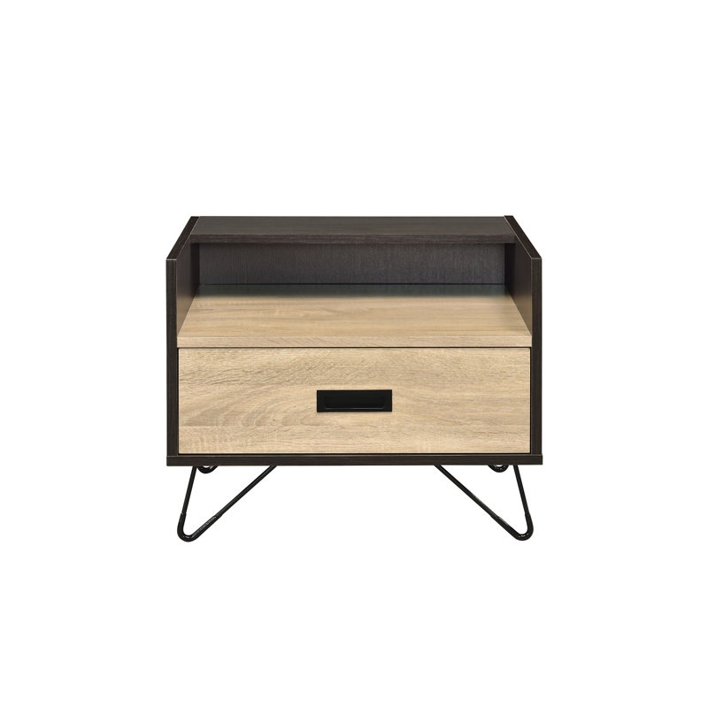 Functional Storage Accent Table - Synthetic Wood, Black & Oak Color Compact With Utility Compartment 19" In Height, Finish, 1, Material