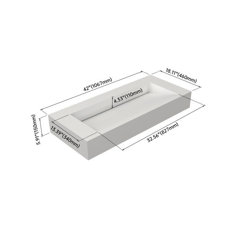Lavabo de 42 po pour salle de bain à surface solide, blanc mat