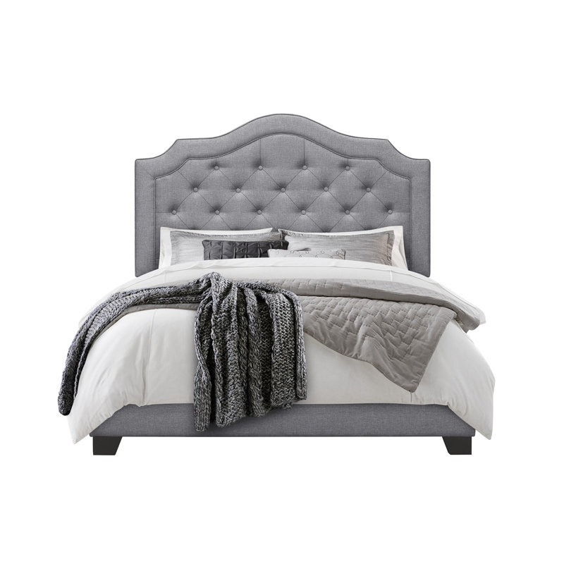 Alayah Tufted Upholstered Low Profile Standard Bed, Twin, Smoke Linen