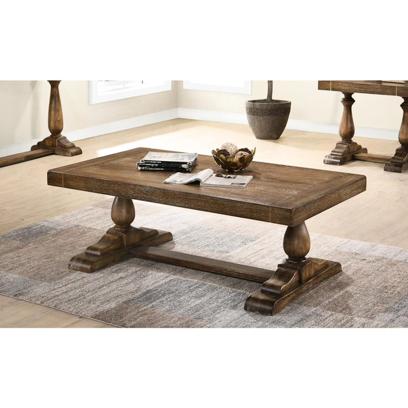 Table basse rectangulaire de style transitionnel de 132 cm (52 ​​po) pour salon, en bois d'ingénierie, finition bois flotté gris, autoportante, 127 cm (50 po) L x 71 cm (28 po) l x 46 cm (18 po) H, en bois massif, idéale pour le salon.