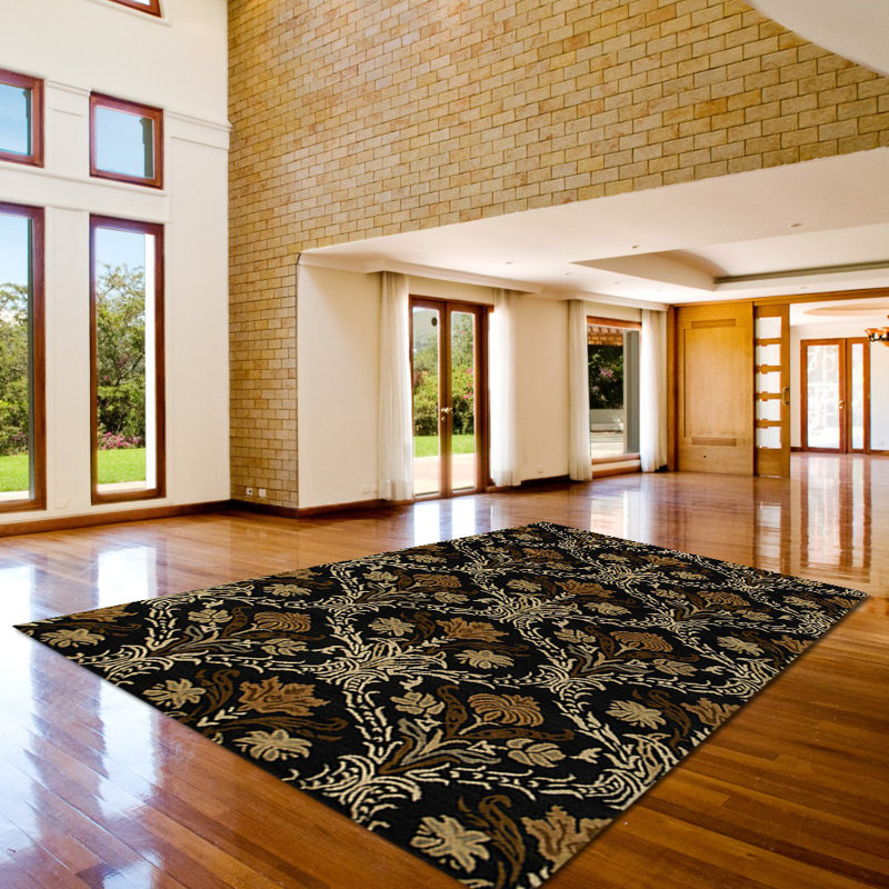 Tapis décoratif en forme de rectangle de 5 pi x 8 pi à motif floral de couleur gris, Rectangle de 5 pi x 8 pi