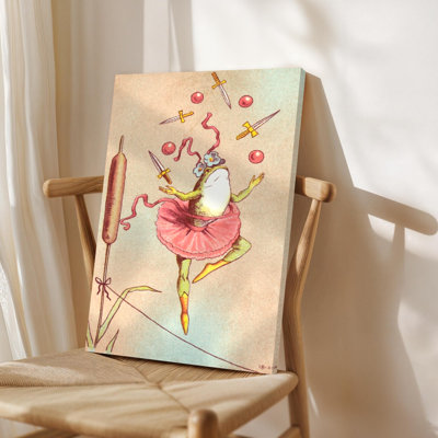 Whimsical Frog Ballerina Canvas Art, Circus Juggling Toad Print, 24x36 Large Funny Animal Wall Decor for Nursery or Living Room
