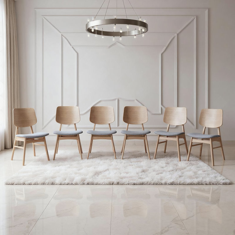 Chaise de salle à manger en bois avec coussin gris Oscar (ensemble de 6), frêne blanc, White/Ash, 6