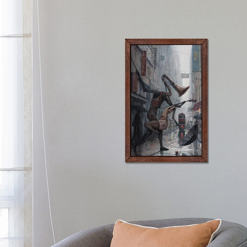 Life Is A Dance In The Rain by Adrian Borda - Floater Frame Painting on Canvas, 66.04 cm H x 45.72 cm W, Brown