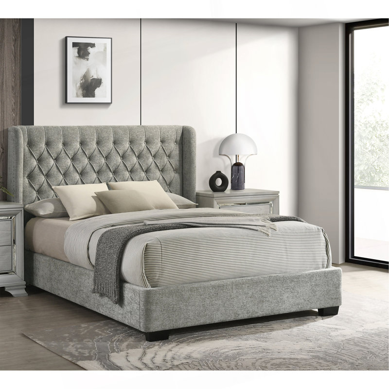Tête de lit tapissier 1pc, Gris, Très grand lit