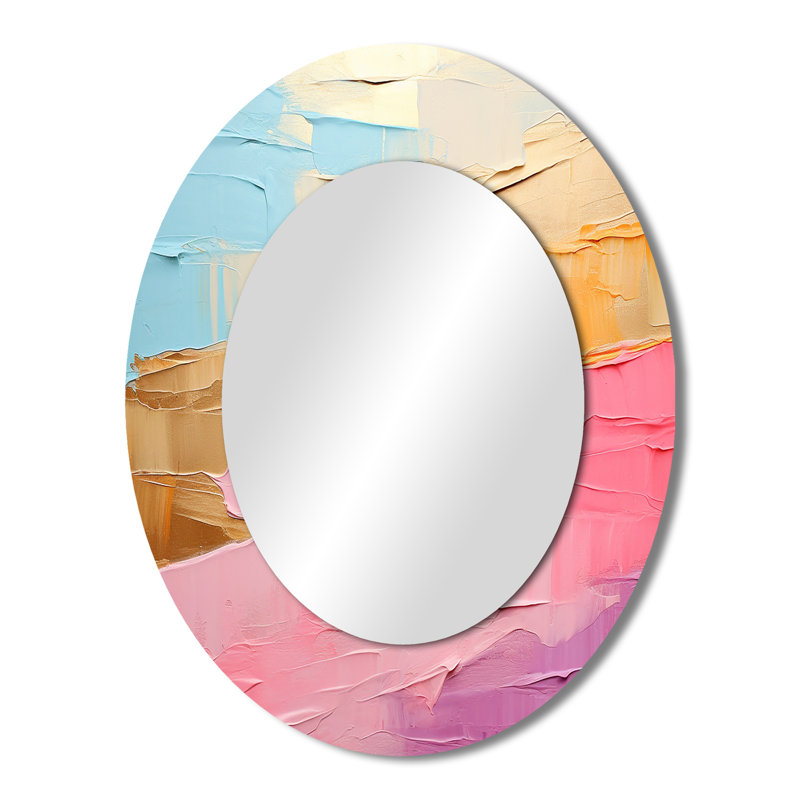 Minimalisme chassant les arcs-en-ciel I - Miroir décoratif ovale sur métal, H 43 po x l 33 po