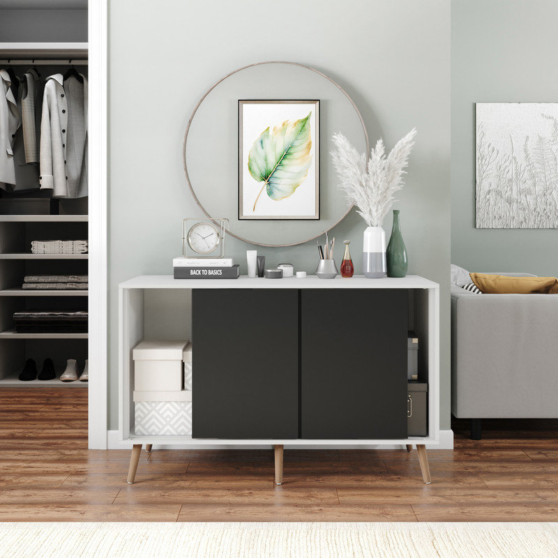 Rectangle Accent Cabinet, White/Black/Pine Wood