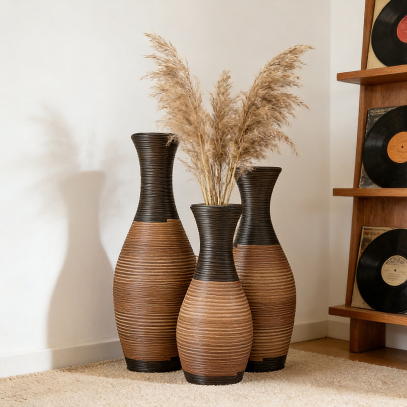 Set of 3  Floor Vases Rattan Style for Living Room Bedroom Entryway Decor
