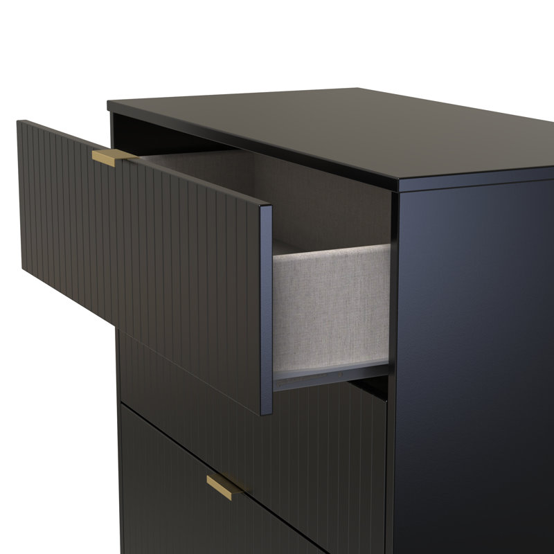 Berklie 77cm W 3 - Drawer Chest of Drawers, Deep Black/Black Matt